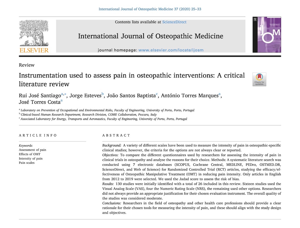 Instrumentation used to assess pain in osteopathic interventions: A critical literature review