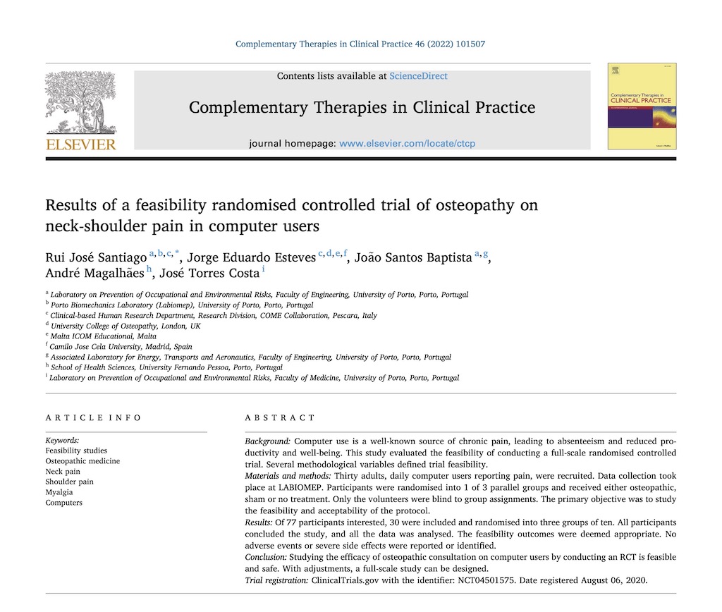 Results of a feasibility randomised controlled trial of osteopathy on neck-shoulder pain in computer users