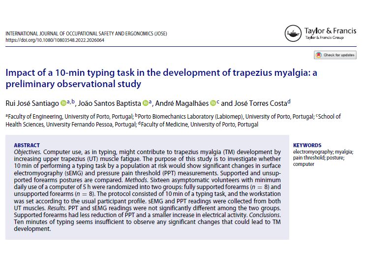 Impact of a 10-min typing task in the development of trapezius myalgia: a preliminary observational study